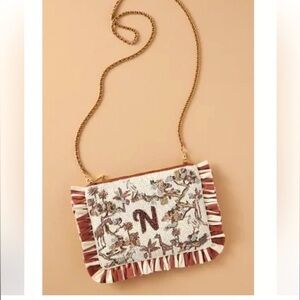 Anthropologie Monogrammed Letter N Embroidered Purse